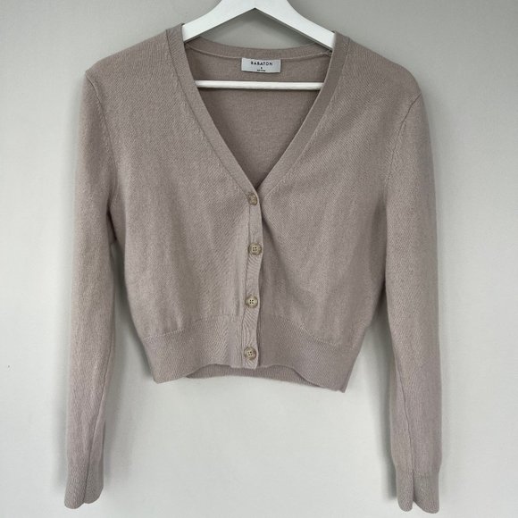 Aritzia Babaton Ruby dovetail taupe cashmere cropped cardigan - Picture 2 of 3